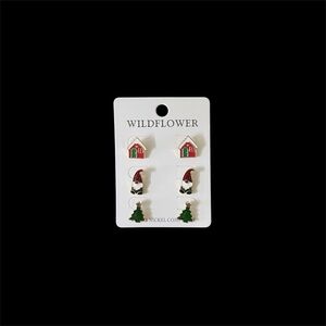 Wildflower Christmas Theme Enamel Stud Earrings Set
